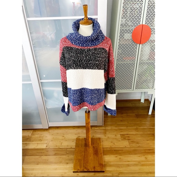 NWT GILI Multi Yarn Striped Oversized Turtleneck - Picture 1 of 10